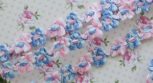  Vintage French Rosette Rococo Flower Floral Bow Satin Ribbon ~ France ~ 7/16'' Blue Pink